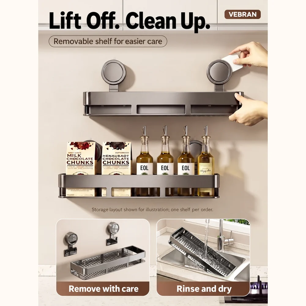 VEBRAN Wall-Mounted Storage Shelf with Towel Rail & Hooks - Image 7