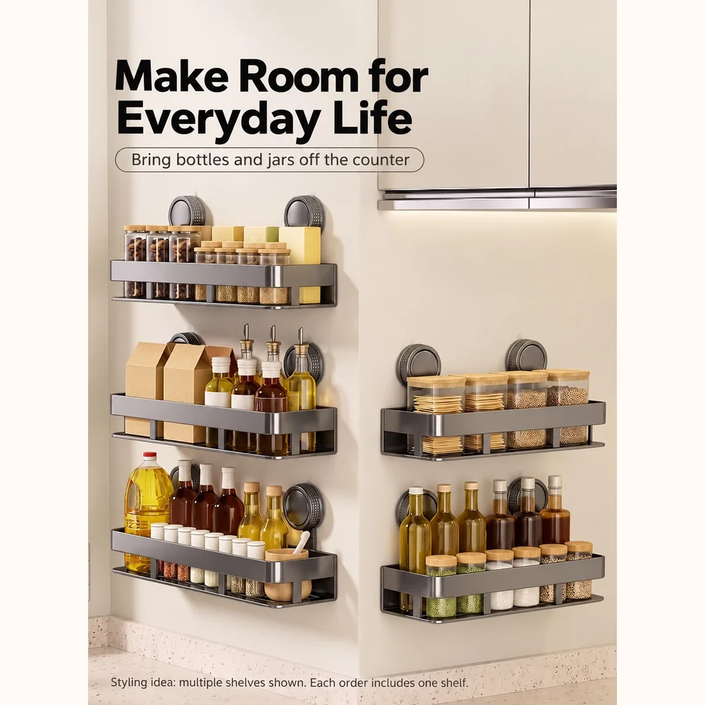VEBRAN Wall-Mounted Storage Shelf with Towel Rail & Hooks - Image 9